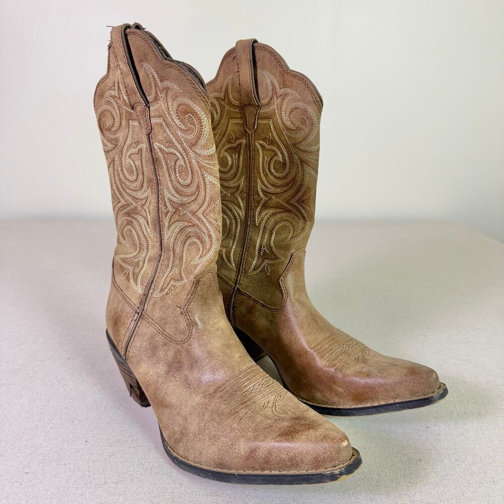 Durango Crush 11in Cowgirl Western Boots Women's 10M Brown Leather Scalloped Top